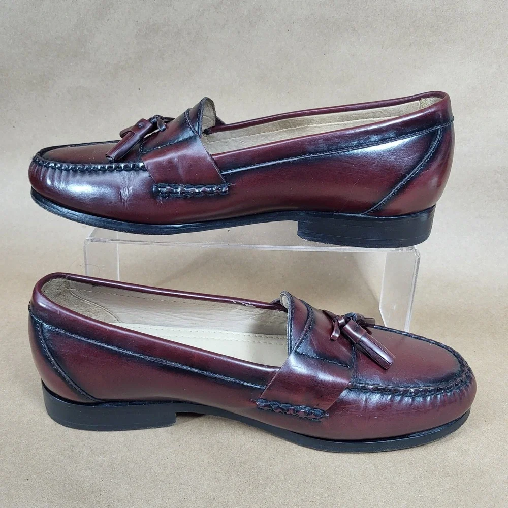 Bass Harrison Tassel Loafers Dress Shoes Mens 8.5 EE Burgundy Leather Slip On
